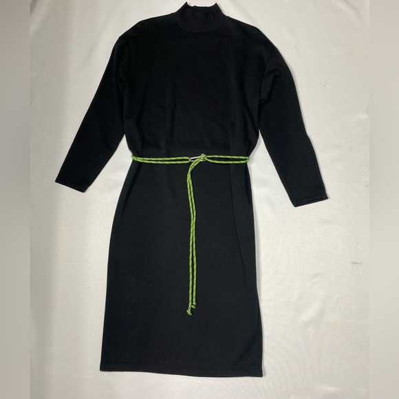 Zara Black MIDI DRESS with belt turtleneck fleece inside Trafaluc collection - Picture 14 of 14